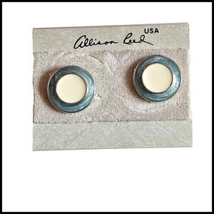 Vintage ALLISON REED Light Blue Stud Round White Shimmer PIERCED EARRINGS New